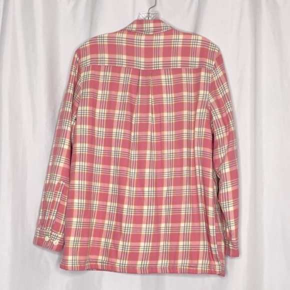 L.L. Bean Fleece Lined Plaid Flannel Shirt Jacket Pink White Sz M - Picture 4 of 7